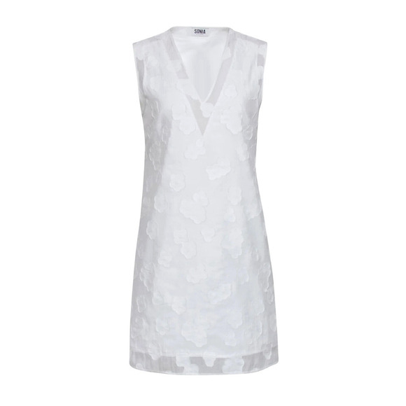 SONIA Rykiel Sheath White Dress US8 FR40 White 3-D Floral Applique Sleeveless - Picture 3 of 9